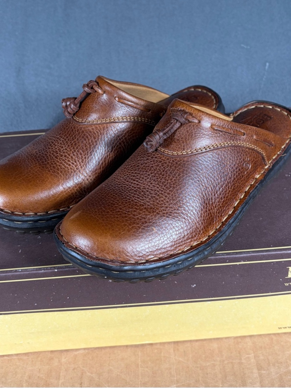 Born Knoll Penny Wise Women’s Brown Leather Mules Clogs Size 7 EU 38